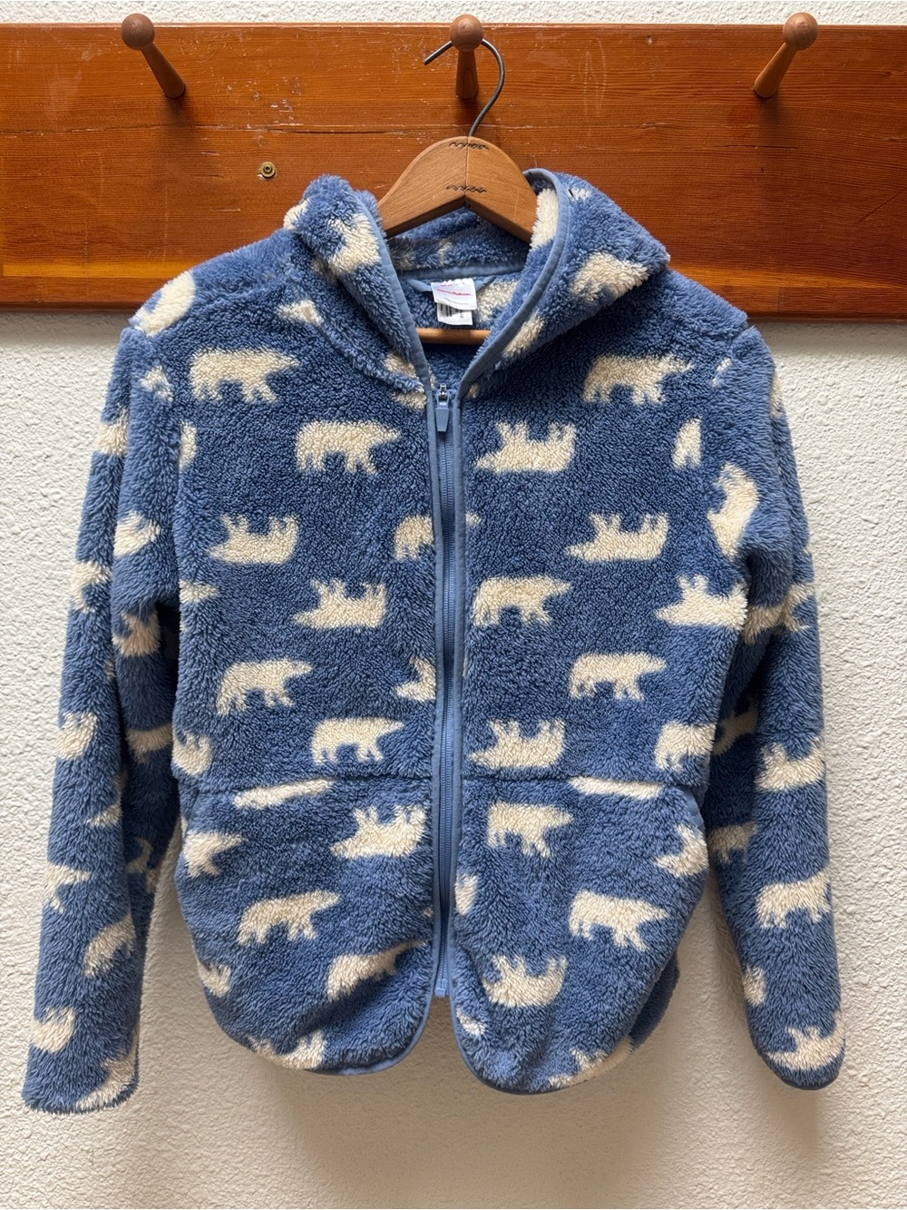 Hanna Andersson Blue Fleece Jacket with Cream Polar Bear Print